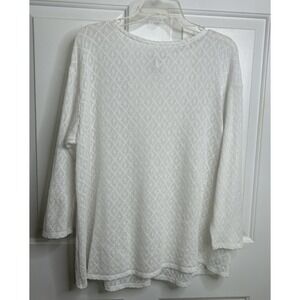 J Jill Lace Pointelle Knit Blouse Women's 2X Cross Back Sheer White 3/4 Sleeve